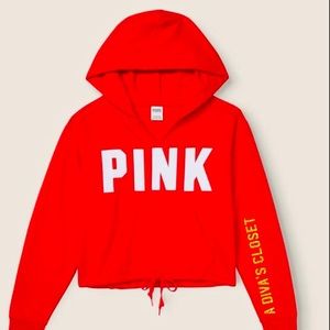 VICTORIA'S SECRET PINK FLEECE CROPPED CINCHED CAMPUS HOODIE